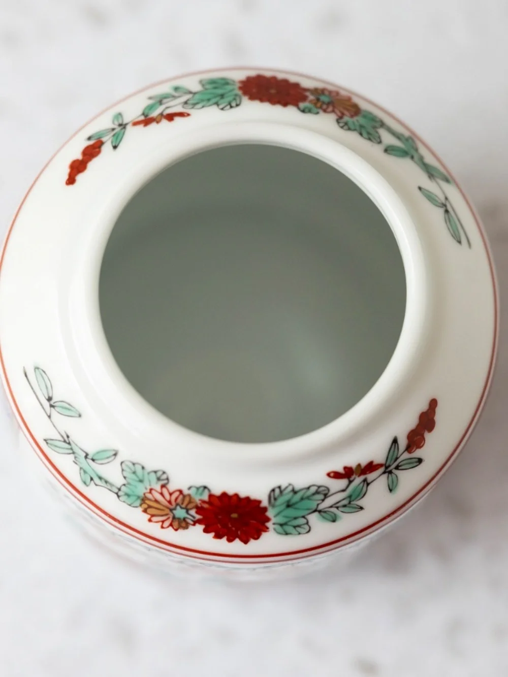 Vintage Japan Japanese ceramic ginger jar without lid red gold green floral